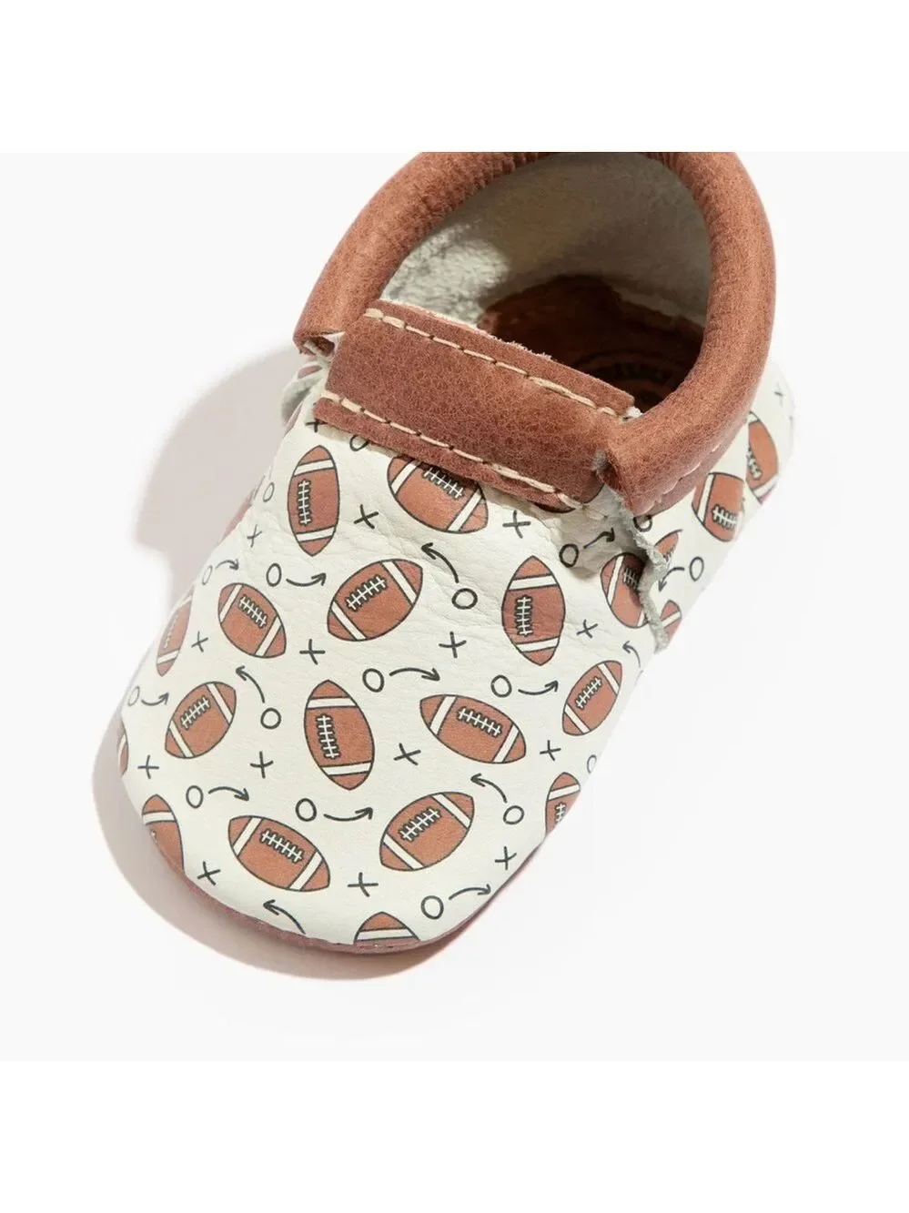 Freshly Picked Brown‎ and White Football Print Baby Shoes Size 3 NEVER WORN